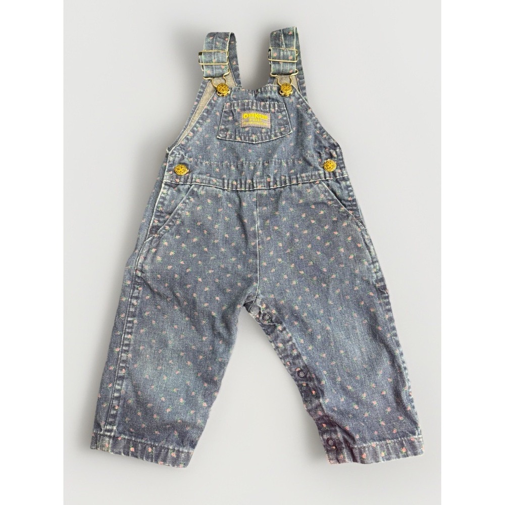 Vintage Oshkosh Bgosh Floral Baby Denim Overalls Sz 24 Months Blue Jean USA Made